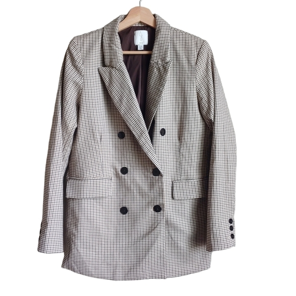 Joie Double Breasted Blazer Houndstooth Button-Up Pockets Lined Jacket - Picture 1 of 5